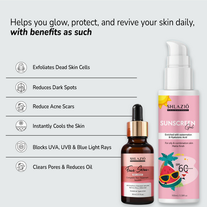 Salicylic Acid Facewash, Sunscreen & Day Night face Serum Combo | 250ml+ 100ml + 30ml