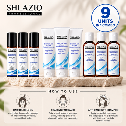 Shlazio 9-Unit Hair & Skin Care Combo | Complete Care for Hair, Scalp & Skin