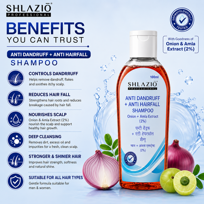 Shlazio Professional Anti Dandruff + Anti Hairfall Shampoo– Pack of 3| ₹65 Per Unit | Free Delivery