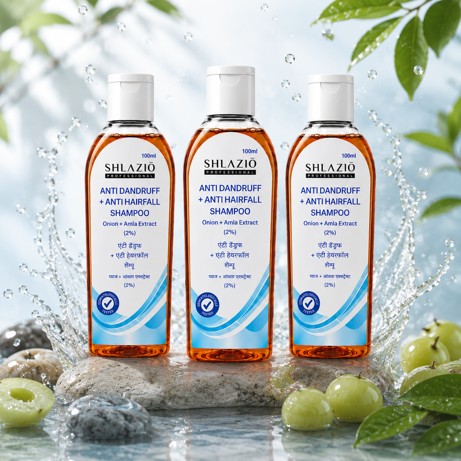 Shlazio Professional Anti Dandruff + Anti Hairfall Shampoo– Pack of 3| ₹65 Per Unit | Free Delivery