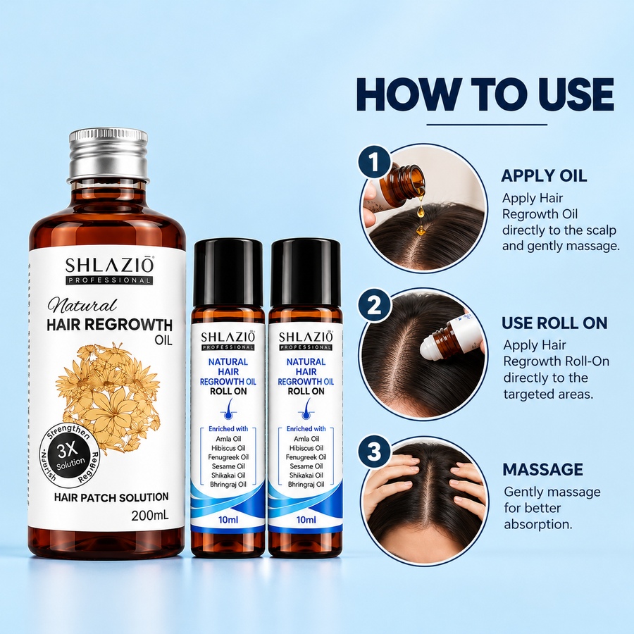 Natural Hair Regrowth Oil 200 ML + 10 ML + 10 ML Roll On | Limited  Offer