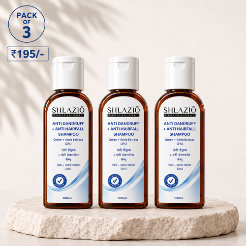 Shlazio Professional Anti Dandruff + Anti Hairfall Shampoo– Pack of 3| ₹65 Per Unit | Free Delivery