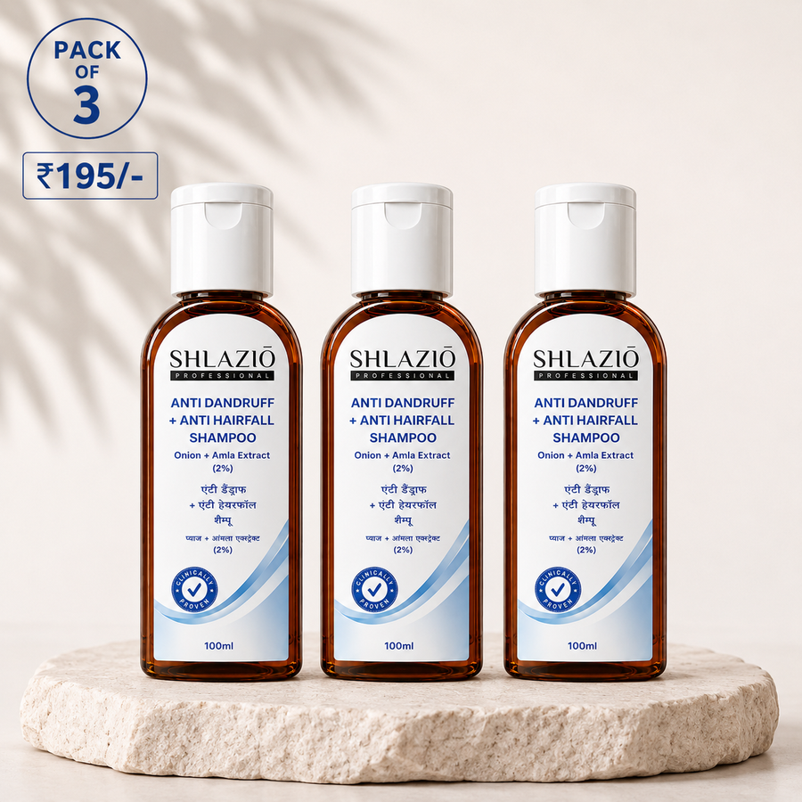 Shlazio Professional Anti Dandruff + Anti Hairfall Shampoo– Pack of 3| ₹65 Per Unit | Free Delivery
