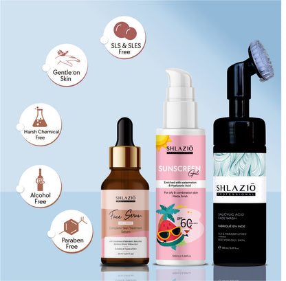 Salicylic Acid Facewash, Sunscreen & Day Night face Serum Combo