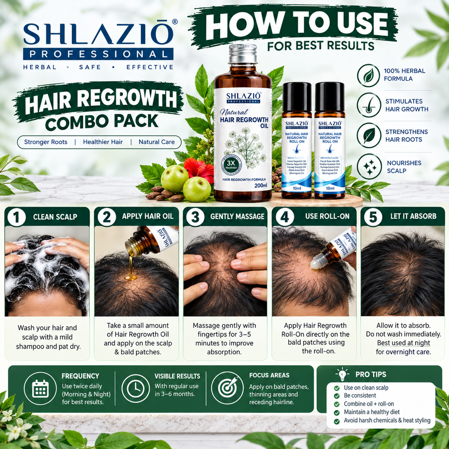 Natural Hair Regrowth Oil 200 ML + 10 ML + 10 ML Roll On | Limited  Offer